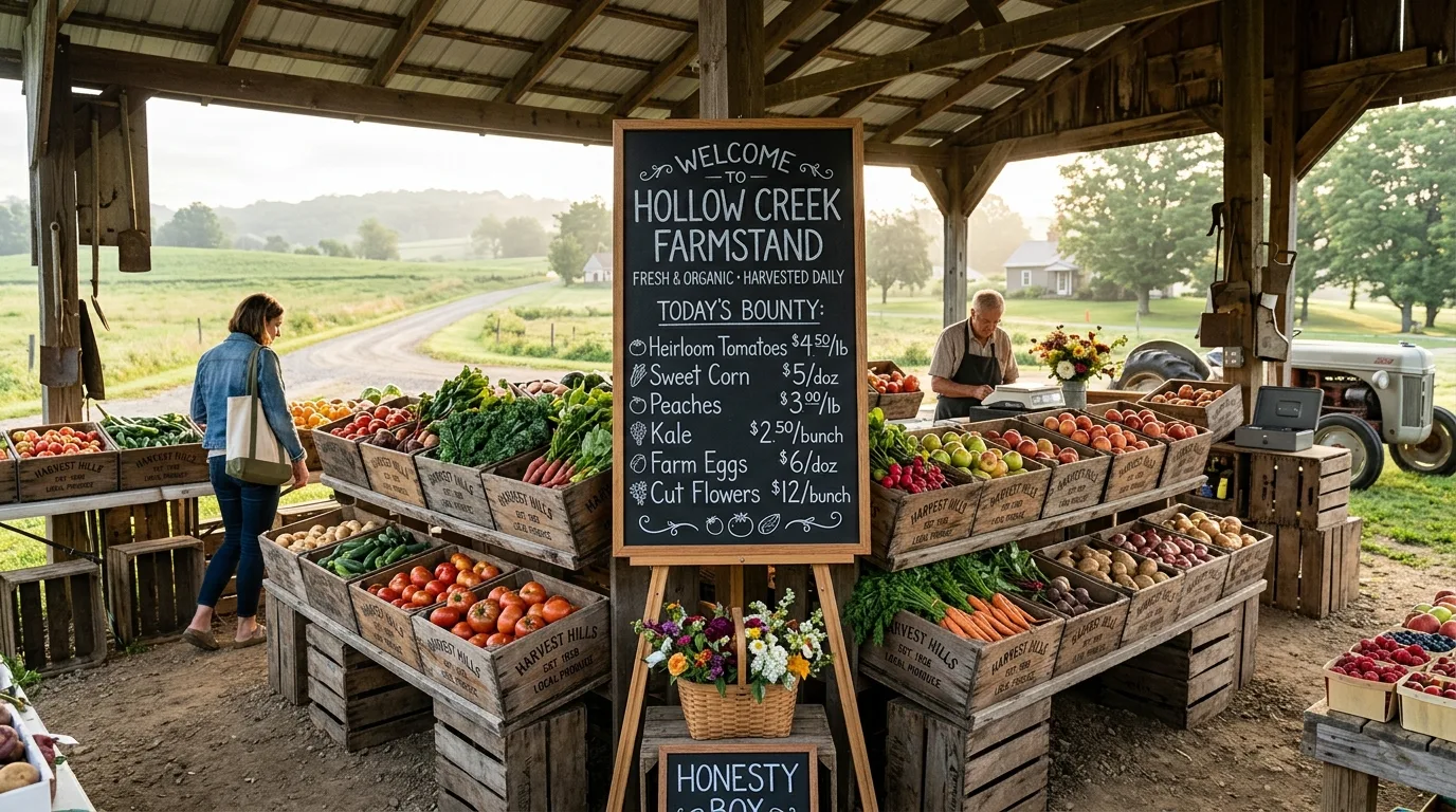 Farmstand With Vintage Wooden Crates